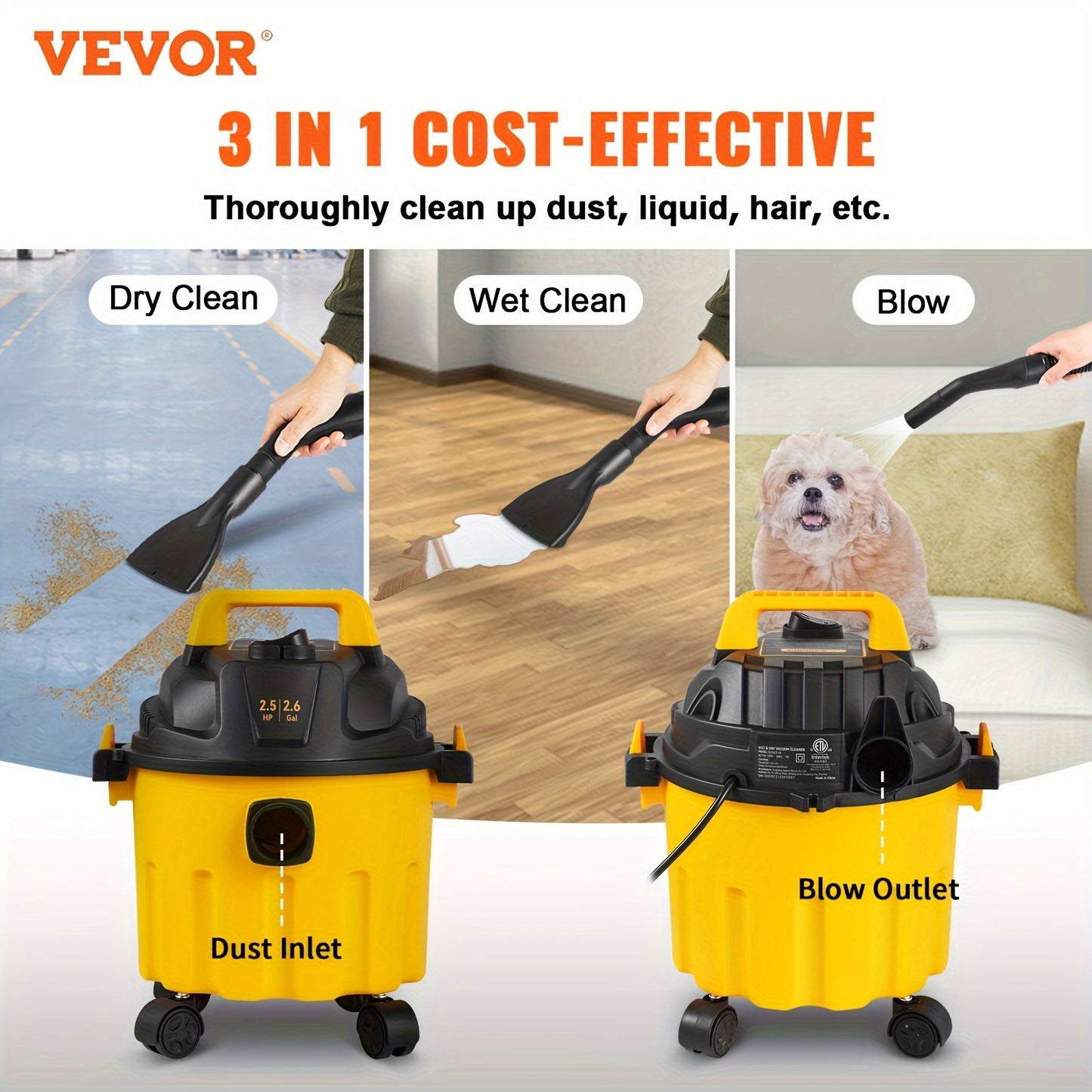 VEVOR 2.6 Gallon Wet-Dry Vac