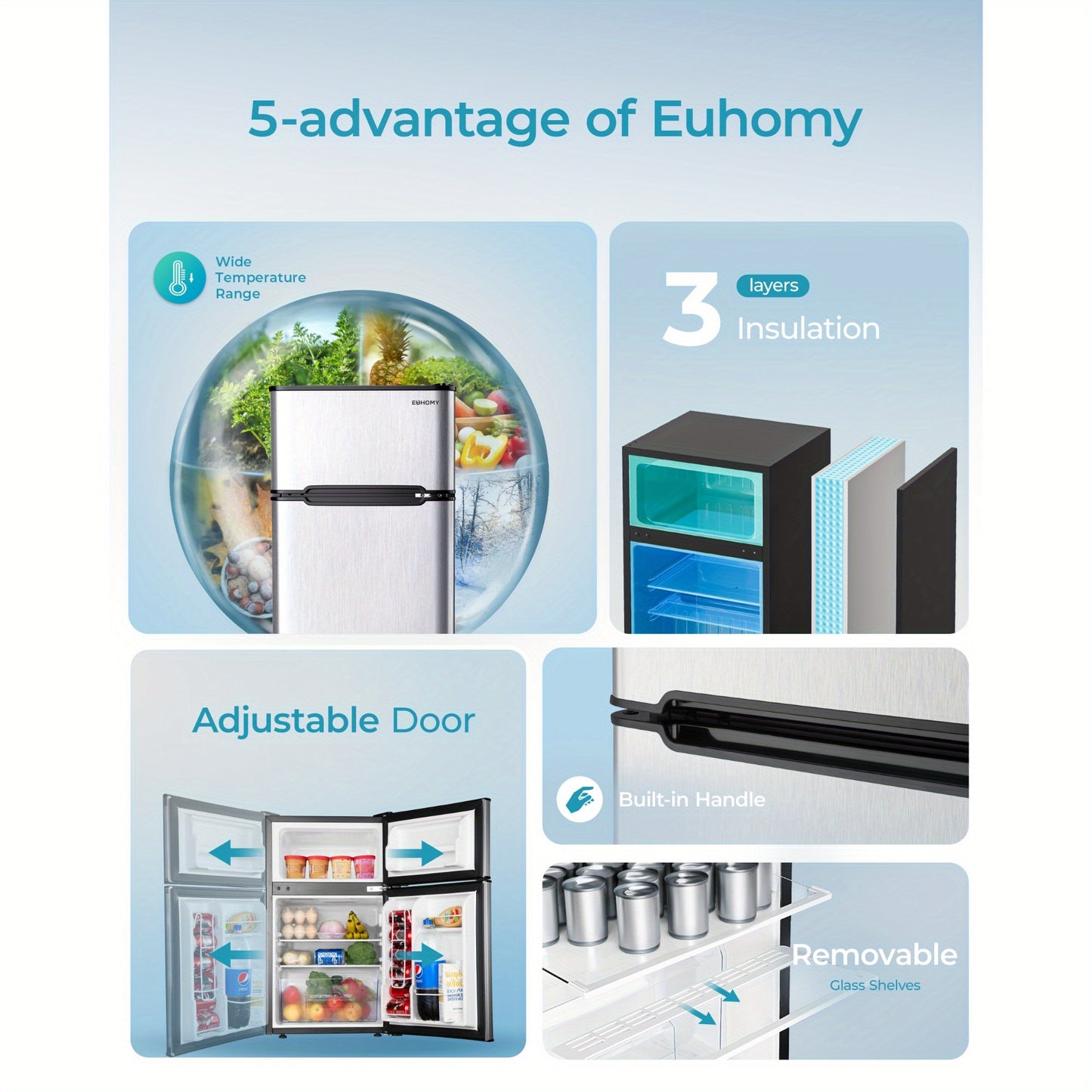 EUHOMY 3.2cu ft. Mini-Fridge With Freezer