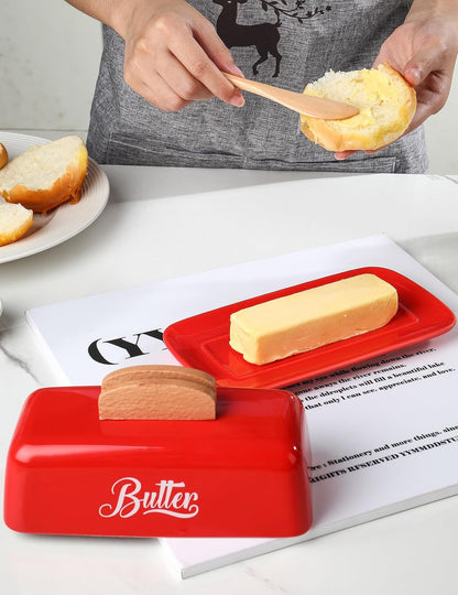 Ceramic Butter Dish with Lid and Knife