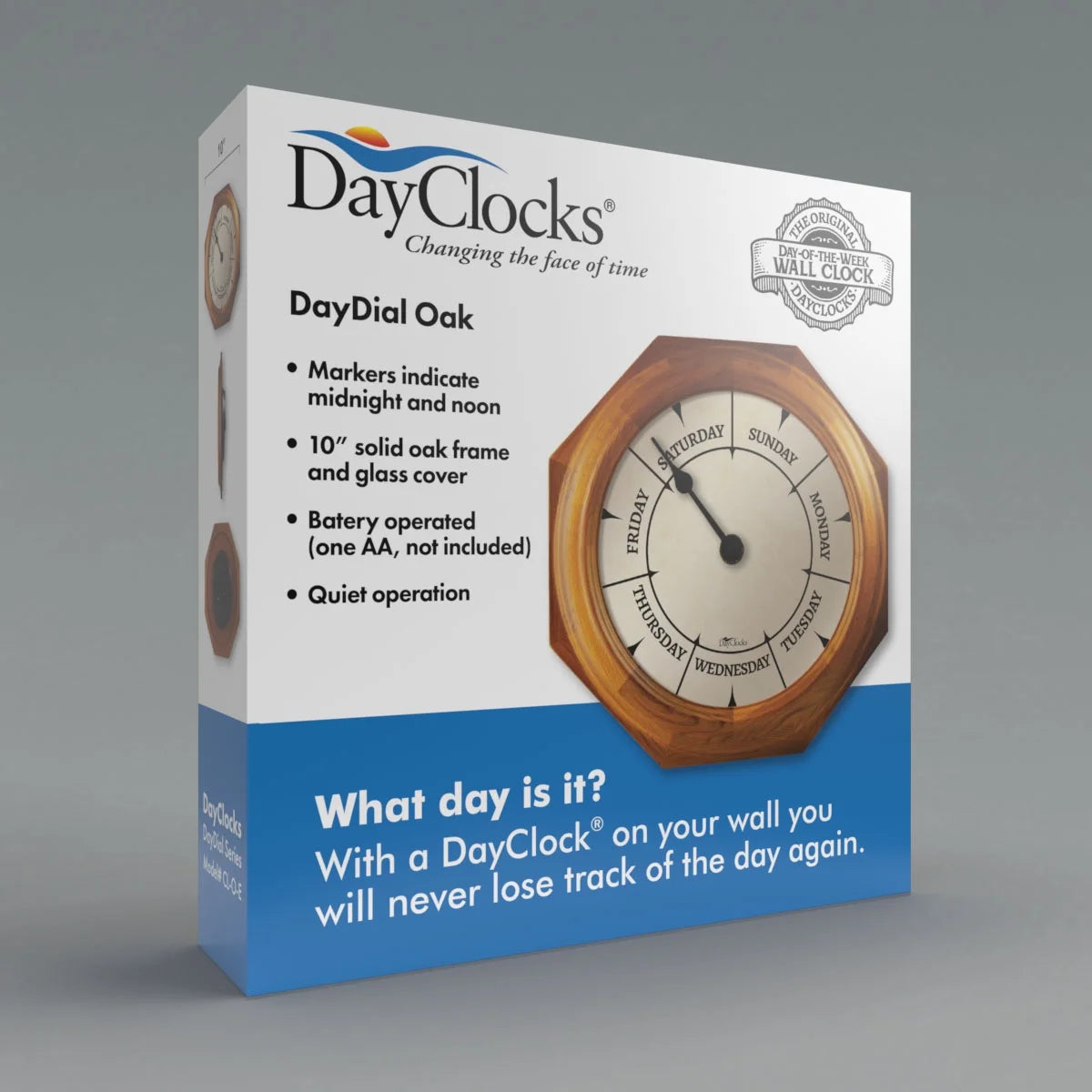 Dayclocks Classic Day-Of-The-Week Wall Clock with 10" Oak Wood Frame