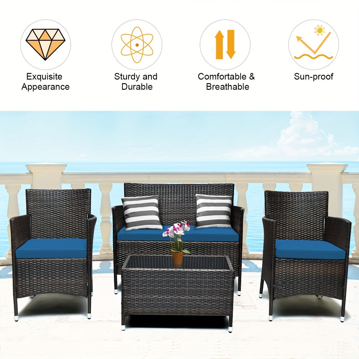 COSTWAY 4pc Rattan Patio Furniture Set