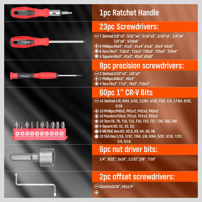 102pc Magnetic Screwdriver Set with Racking