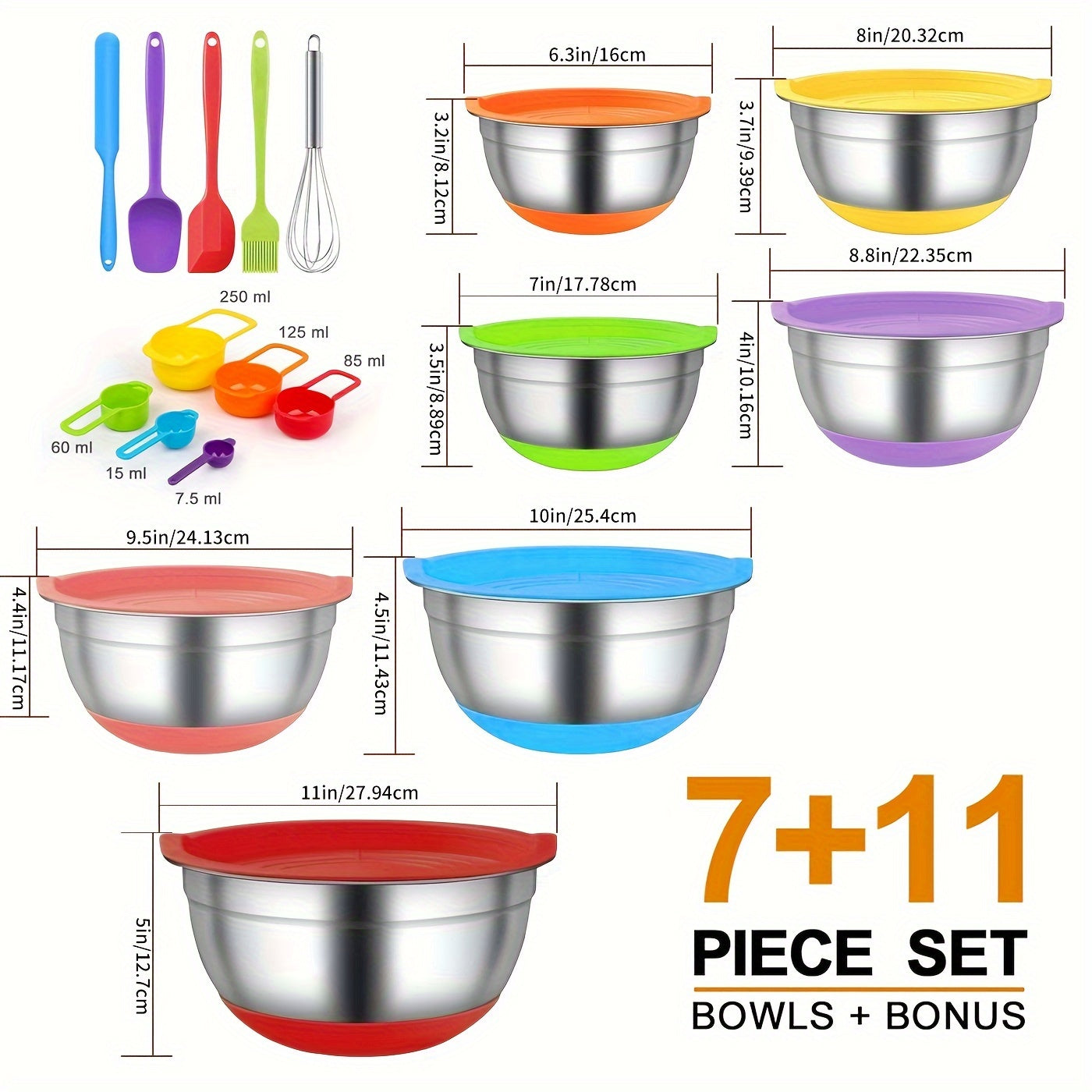 18pc Stainless Steel Mixing Bowl Set