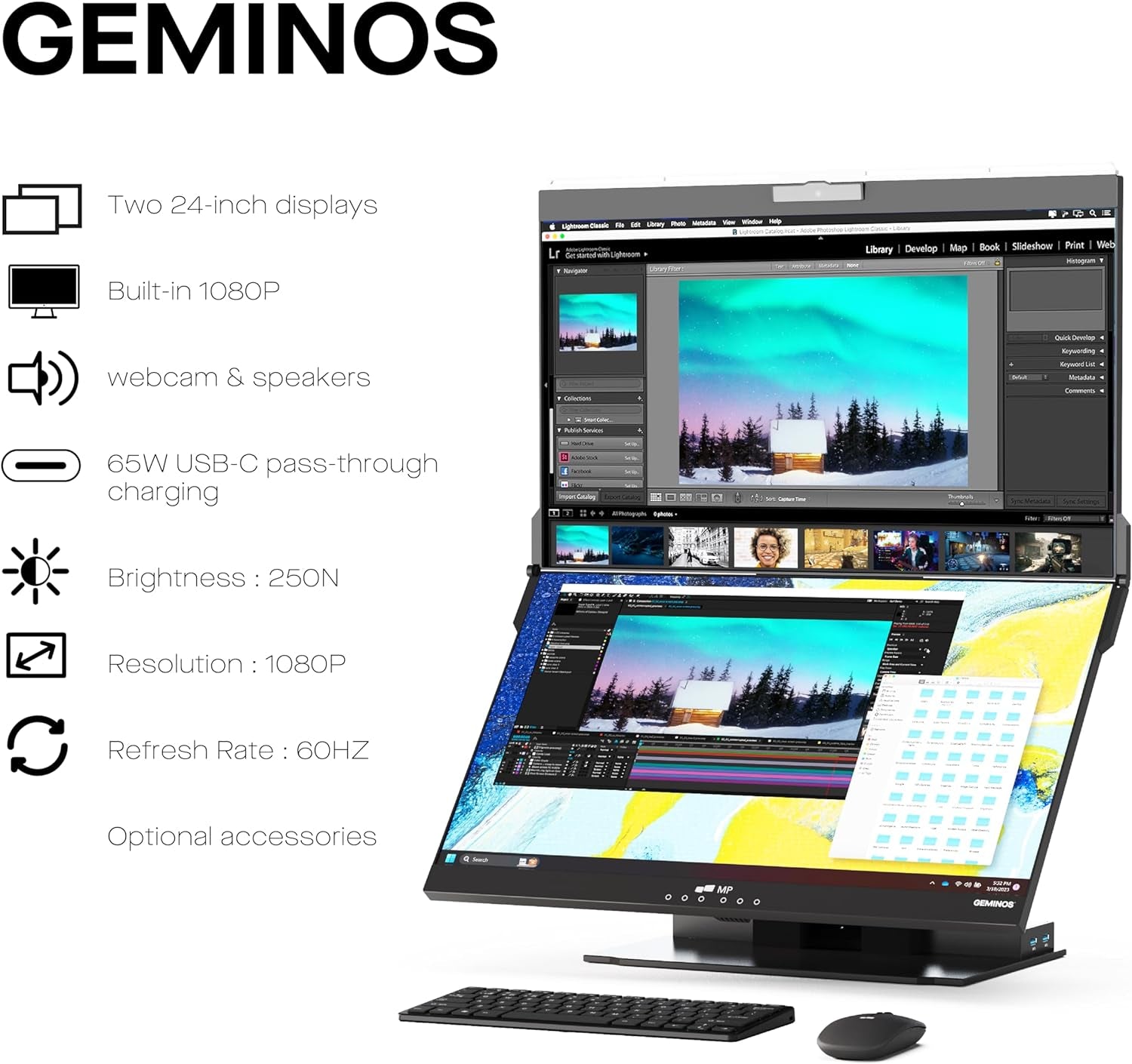 GEMINOS Dual-Stacked 24" Monitors