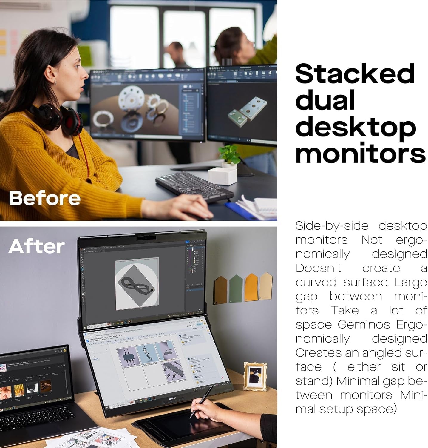 GEMINOS Dual-Stacked 24" Monitors