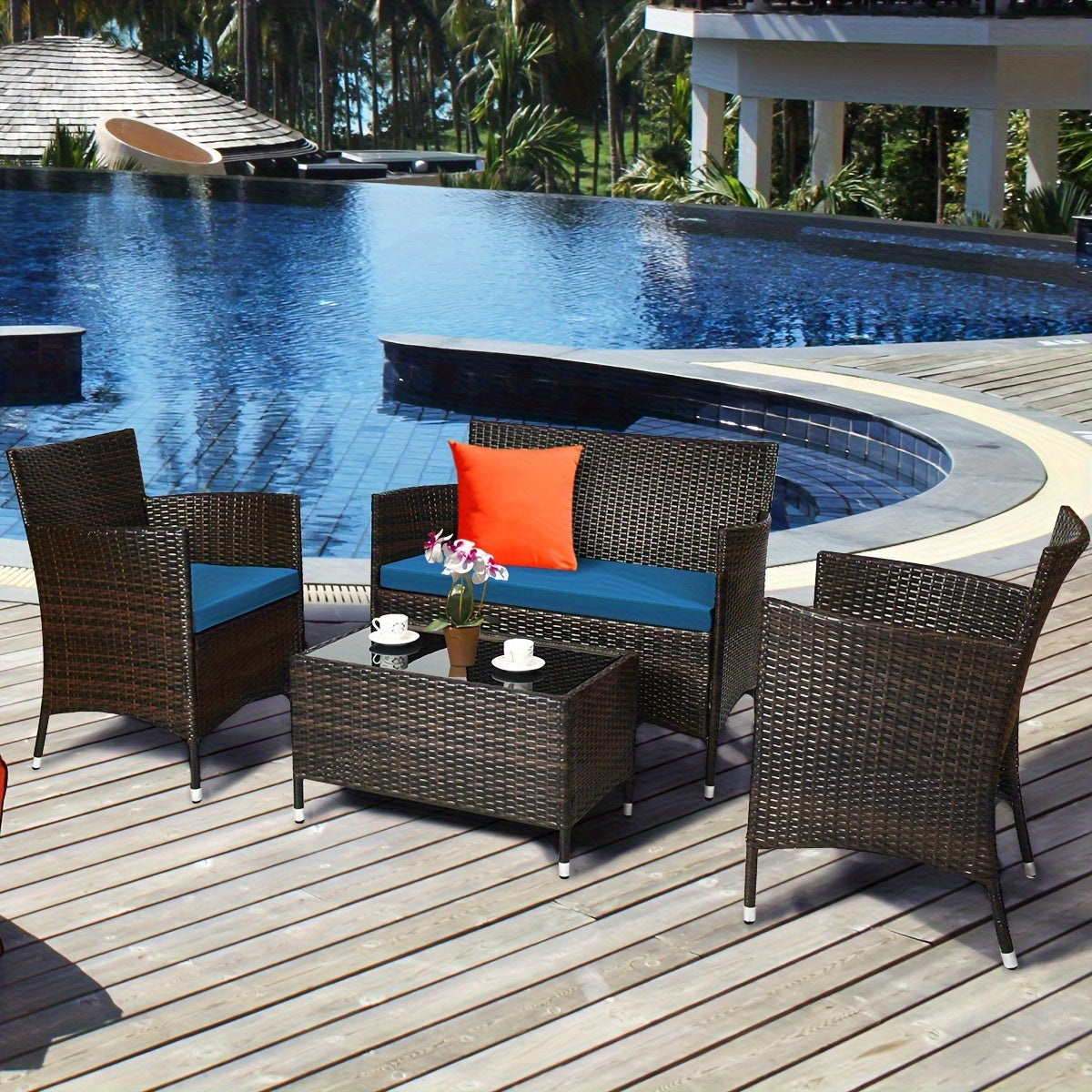 COSTWAY 4pc Rattan Patio Furniture Set