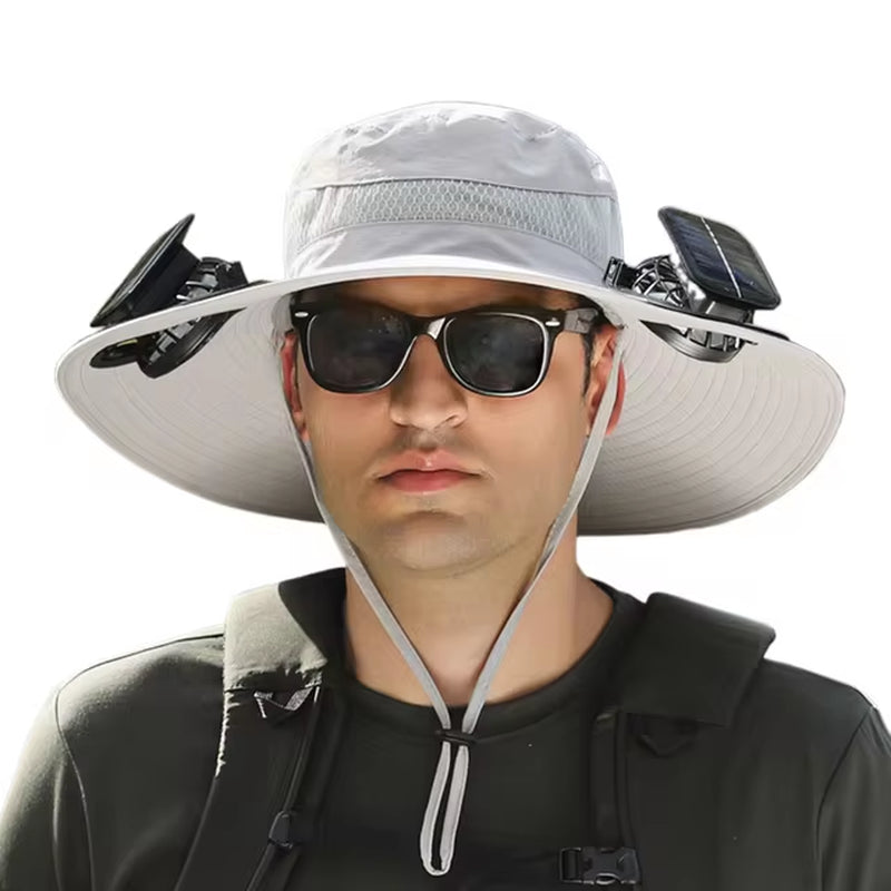 Outdoor Fishing Hat with Solar Fan Sun Hat USB Charging Fisherman Cowboy Hat Portable Bucket Hat for Summer Riding Hiking