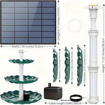 3-Tier Bird Bath With Solar Pump