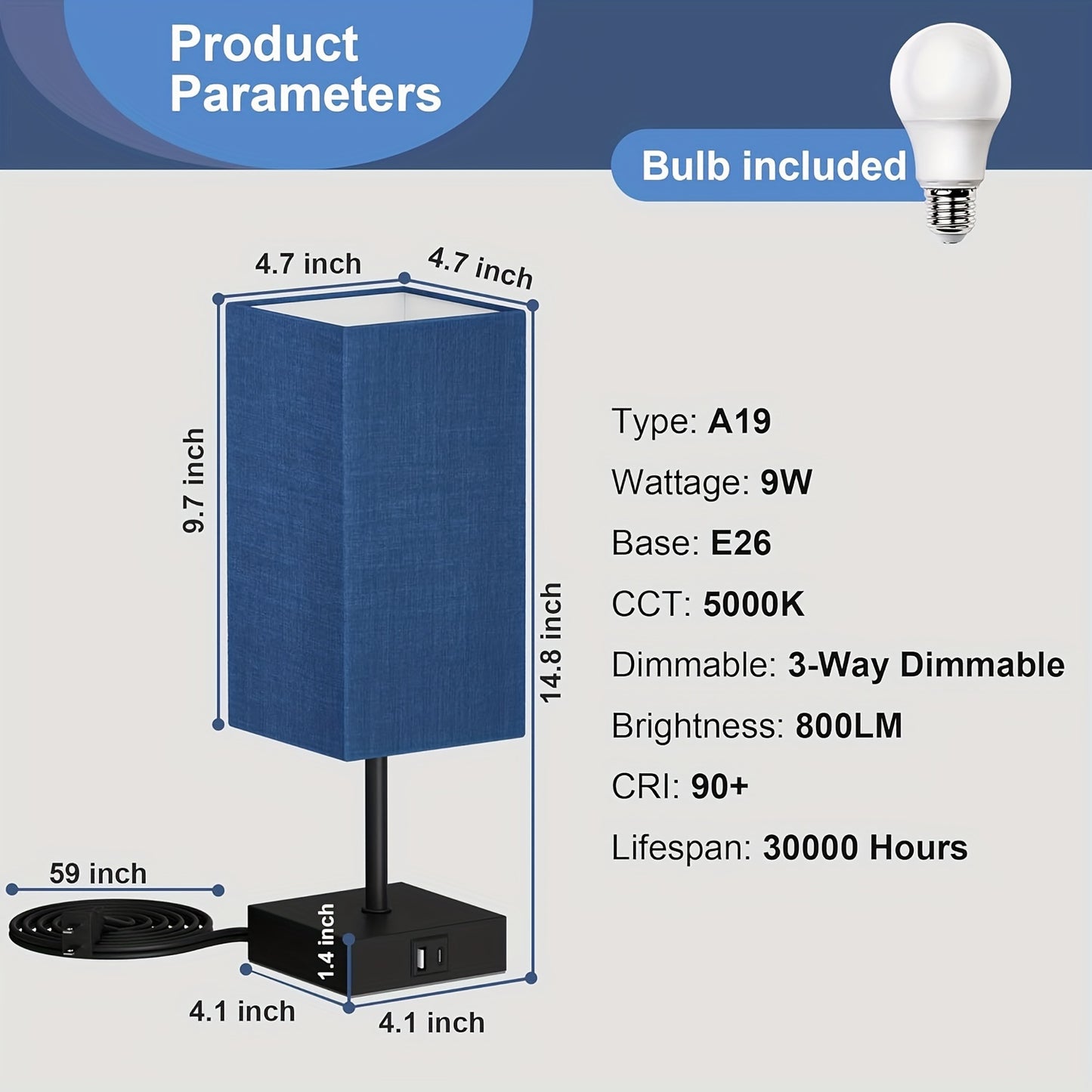 Dimmable 3-way Bedside Touch Lamps