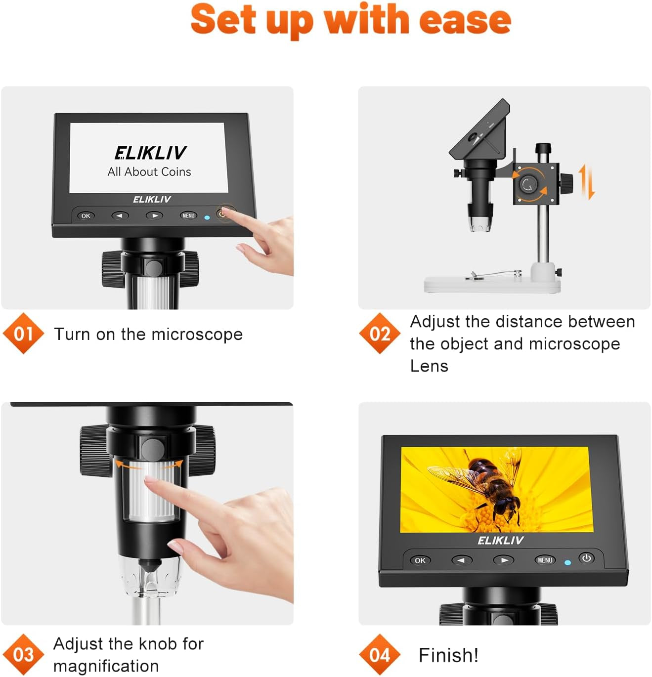 LCD Digital Coin Microscope 4.3'' Display & LED Lights