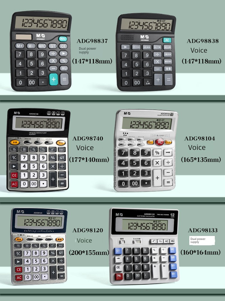 Dual-Power Stationery Calculator with Voice