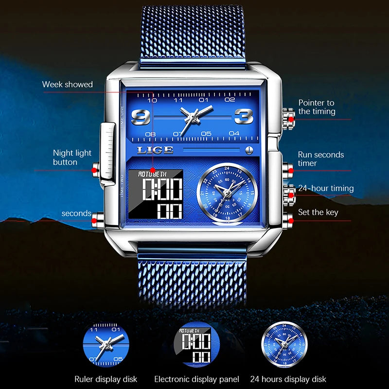 LIGE Luxury Men's Quartz Digital Watch