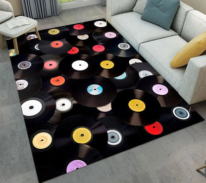 Vinyl Vintage Music Theme Area Rug