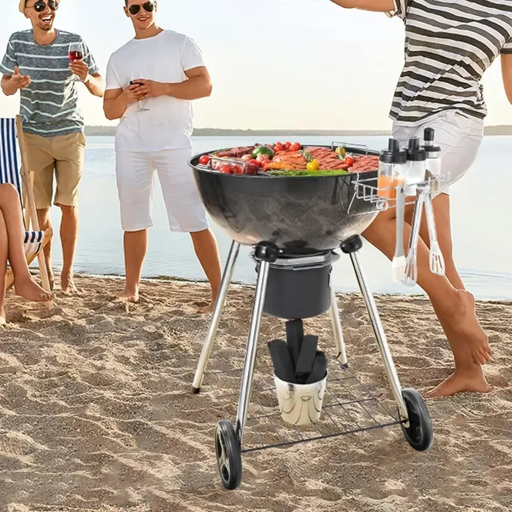 22-Inch Portable Charcoal BBQ Grill with Wheels