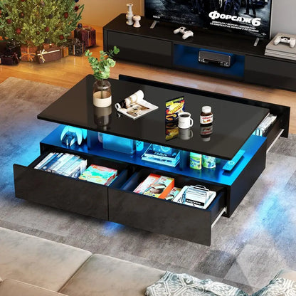 Black LED Coffee Table with Drawers