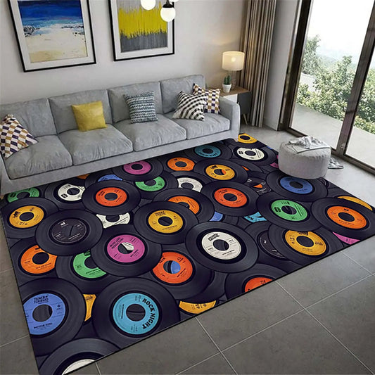 Vinyl Vintage Music Theme Area Rug