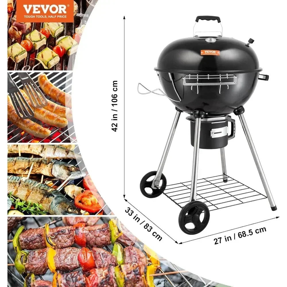 22-Inch Portable Charcoal BBQ Grill with Wheels