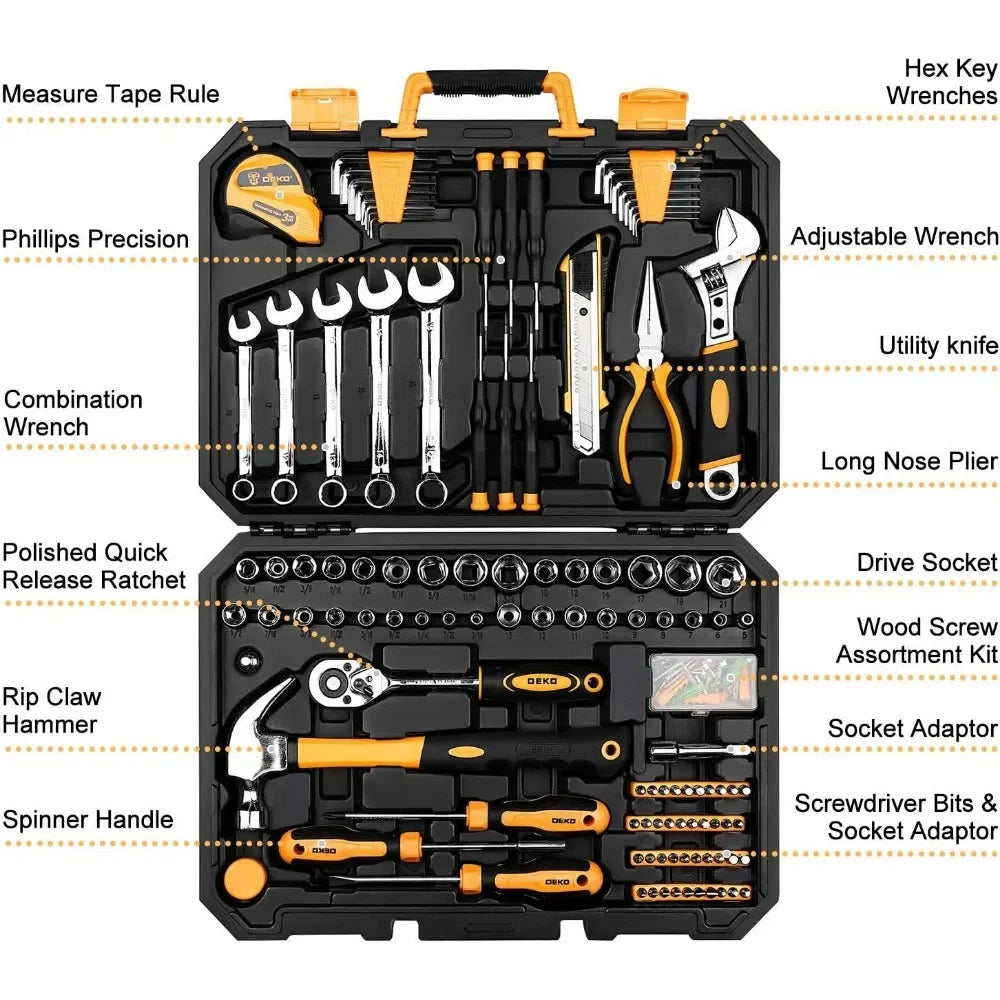 158-Piece General Household Tool Kit with Plastic Toolbox