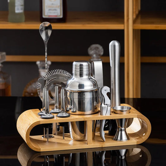 Home Bartender Set With Bamboo Base