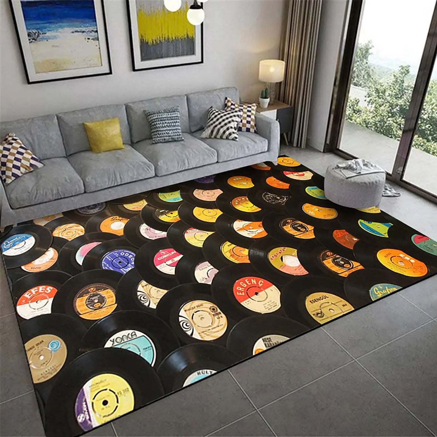 Vinyl Vintage Music Theme Area Rug