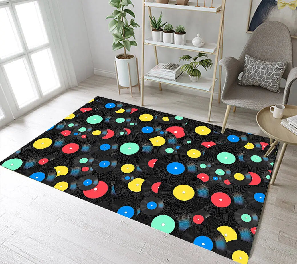 Vinyl Vintage Music Theme Area Rug