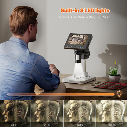 LCD Digital Coin Microscope 4.3'' Display & LED Lights