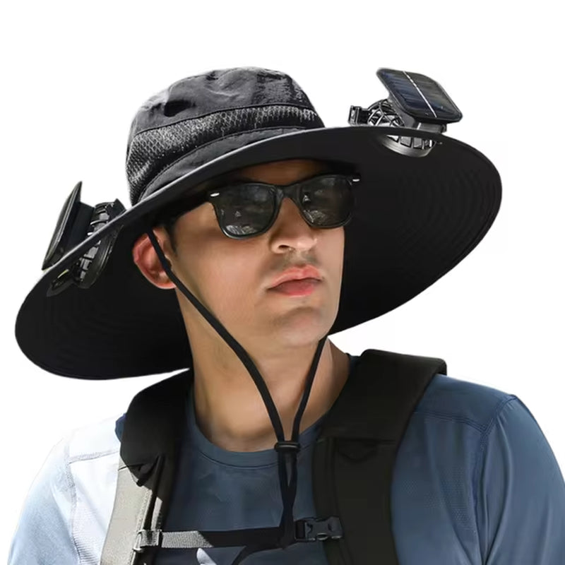 Outdoor Fishing Hat with Solar Fan Sun Hat USB Charging Fisherman Cowboy Hat Portable Bucket Hat for Summer Riding Hiking