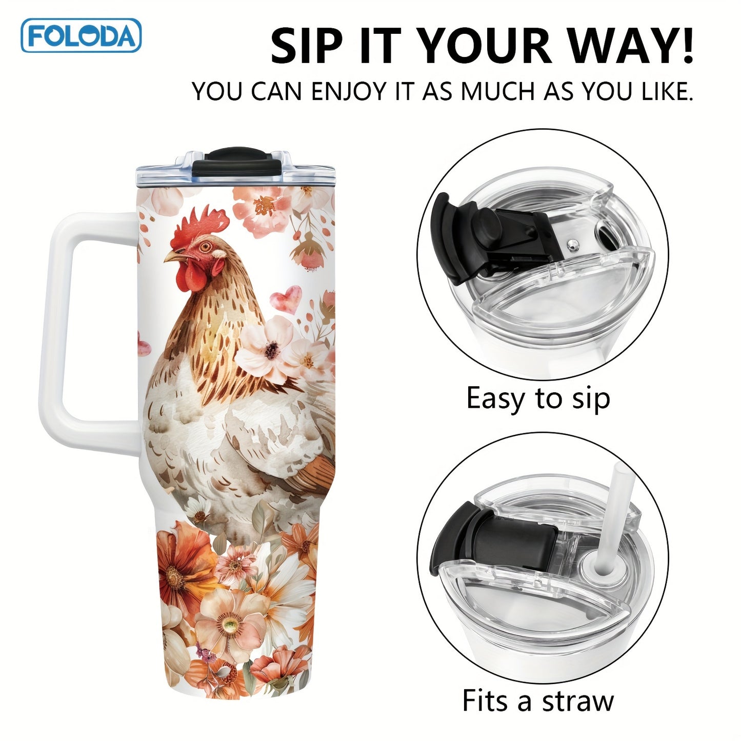 40oz Chicken Tumbler with Lid & Straw