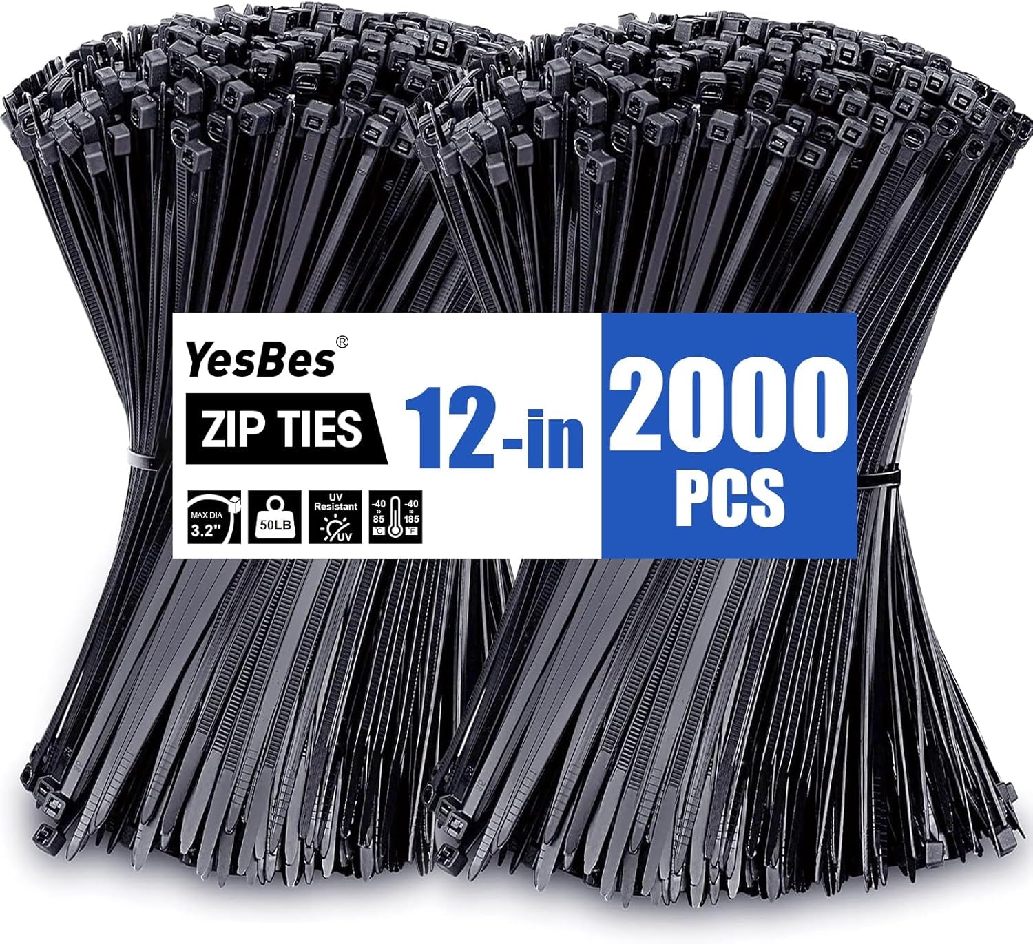 200pc 12" Black Cable Zip Ties