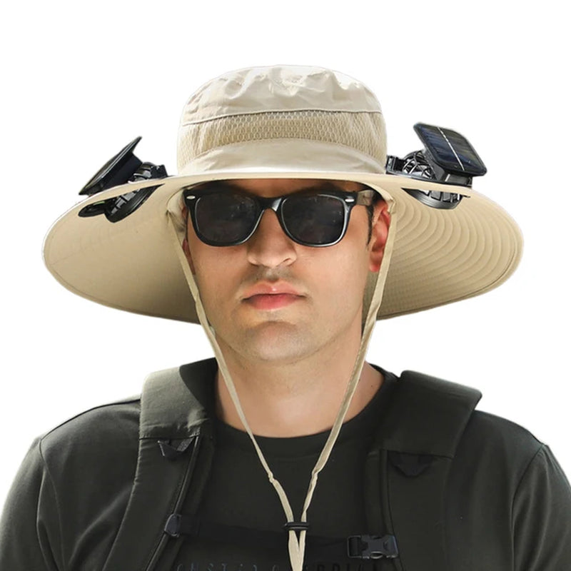 Outdoor Fishing Hat with Solar Fan Sun Hat USB Charging Fisherman Cowboy Hat Portable Bucket Hat for Summer Riding Hiking