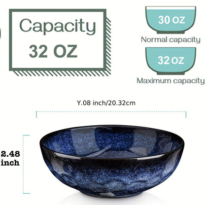 32oz Blue Ceramic Pasta Bowls (Set of 6)