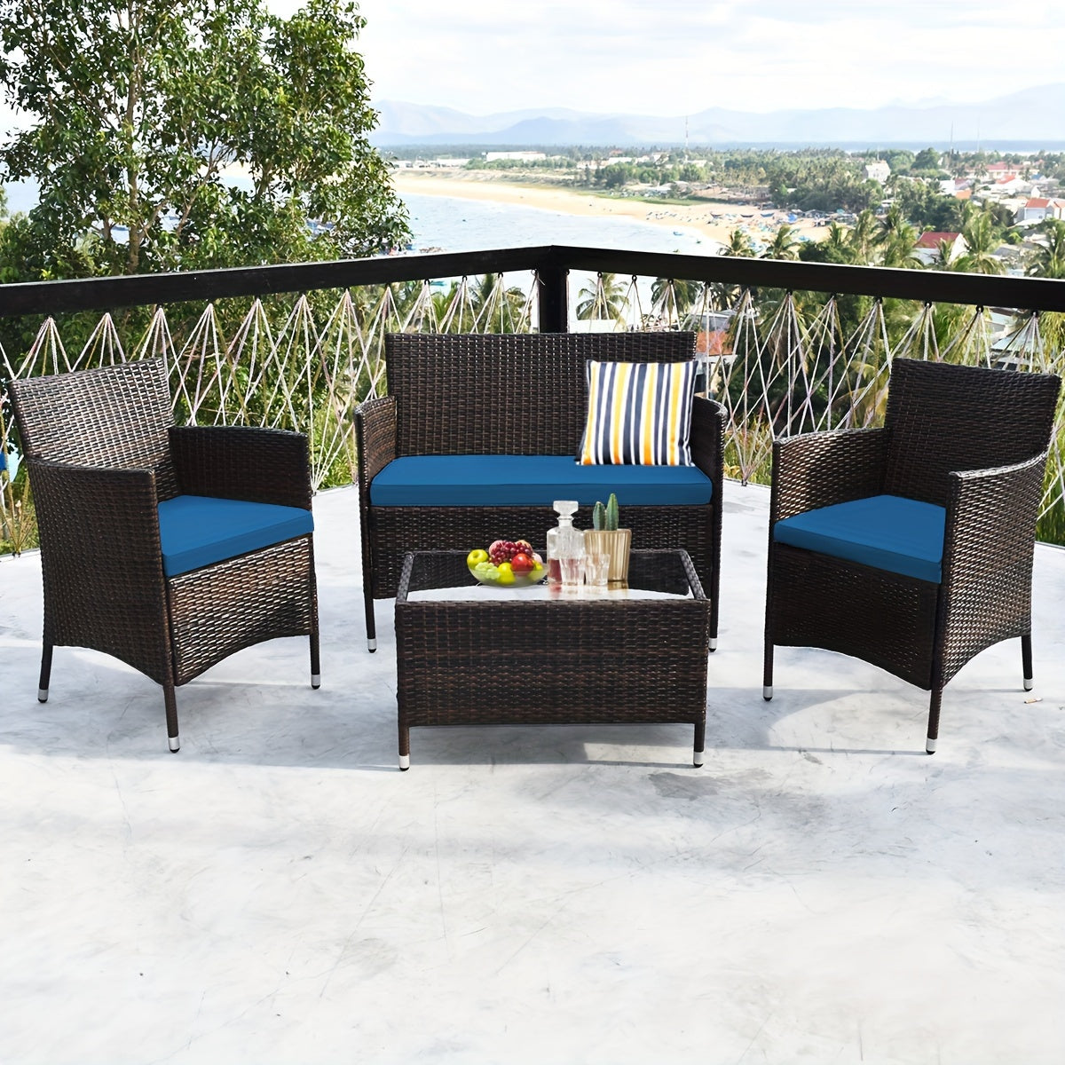 COSTWAY 4pc Rattan Patio Furniture Set