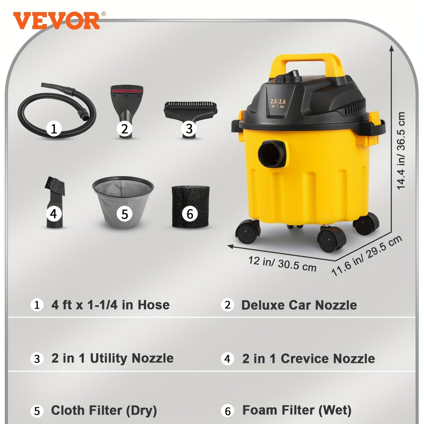 VEVOR 2.6 Gallon Wet-Dry Vac