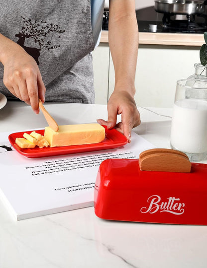 Ceramic Butter Dish with Lid and Knife