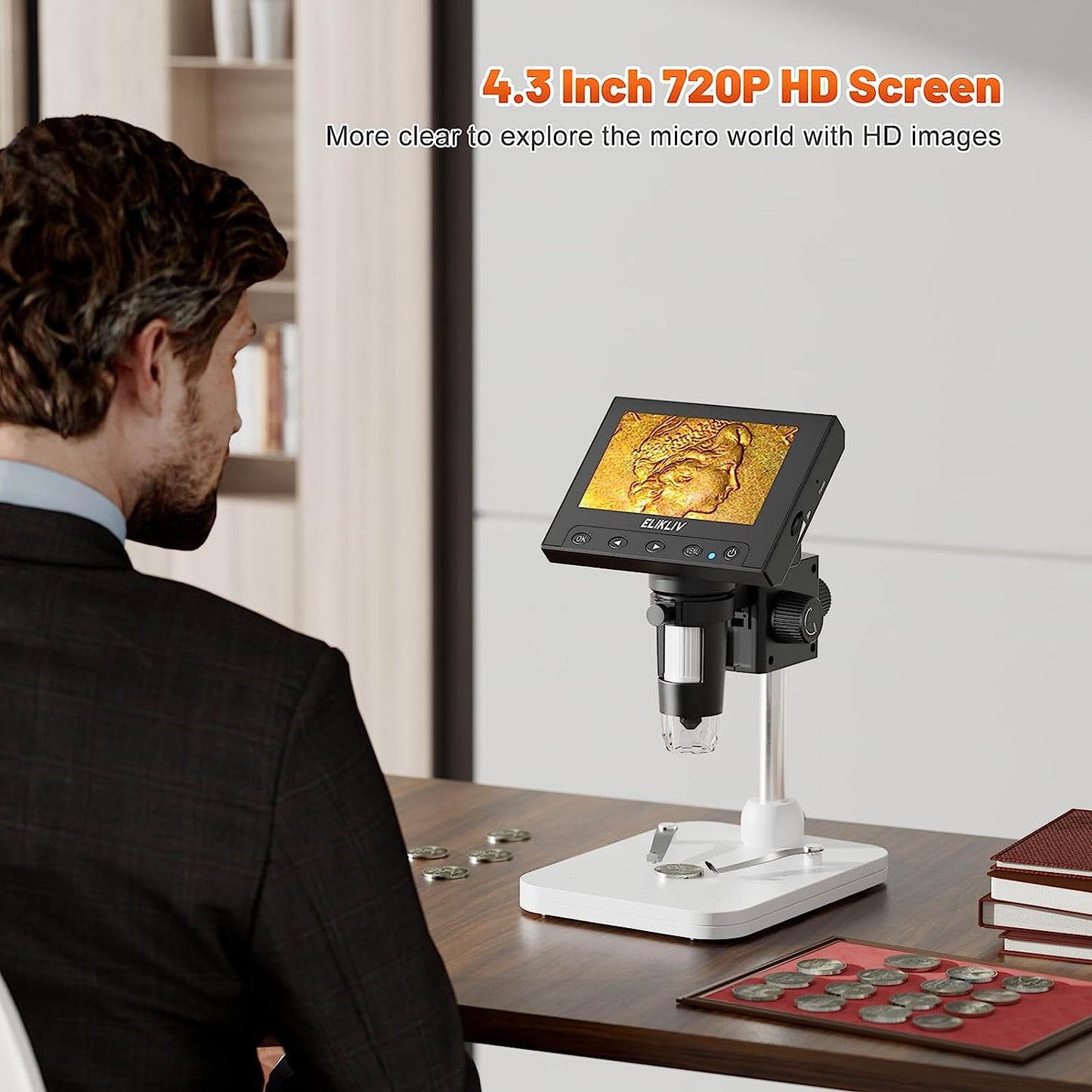 LCD Digital Coin Microscope 4.3'' Display & LED Lights