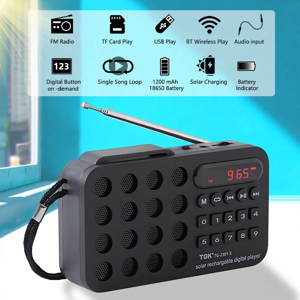 TGK® Solar Charging FM Radio with Bluetooth