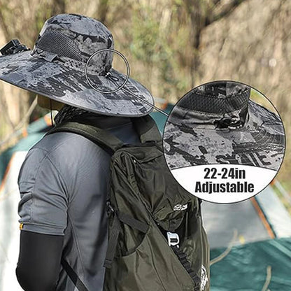 Outdoor Fishing Hat with Solar Fan Sun Hat USB Charging Fisherman Cowboy Hat Portable Bucket Hat for Summer Riding Hiking