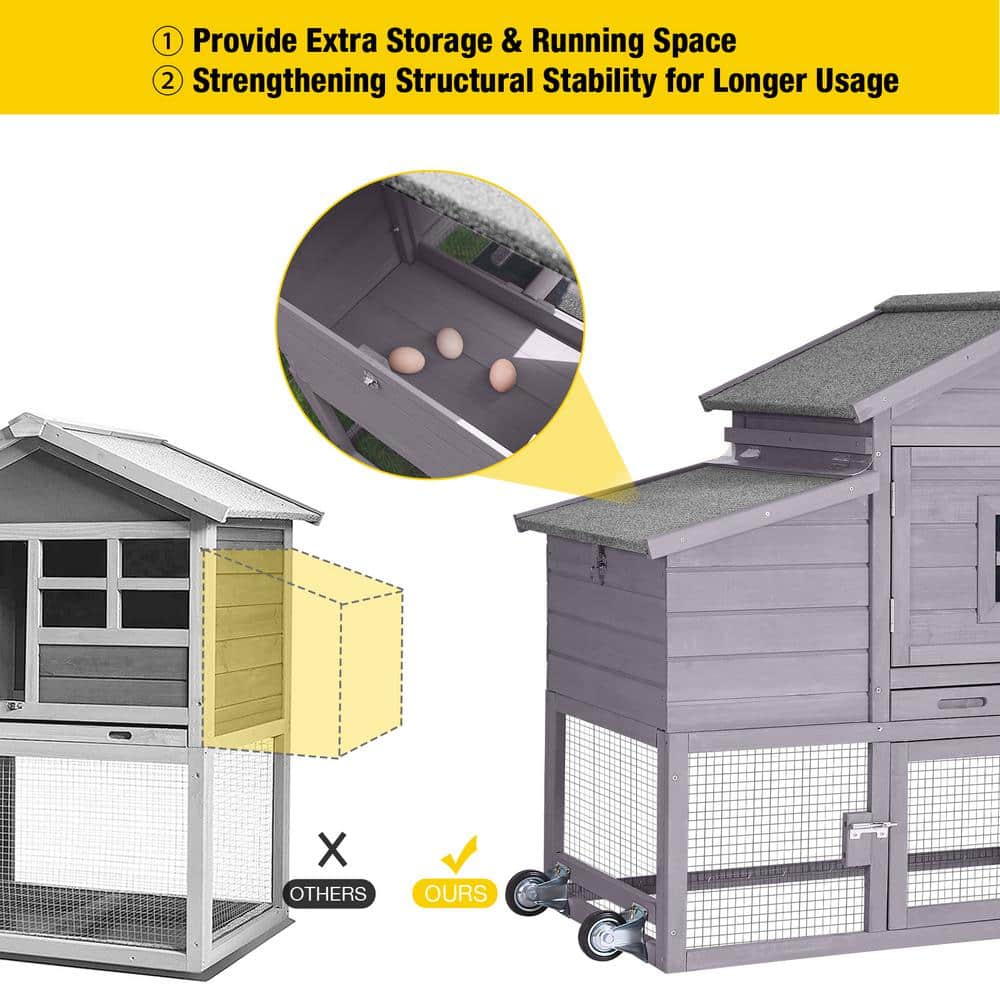 Wooden Chicken Coop for 1/2 Hens with Wheels