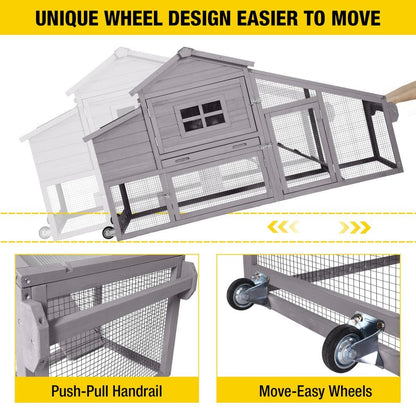 Wooden Chicken Coop for 1/2 Hens with Wheels