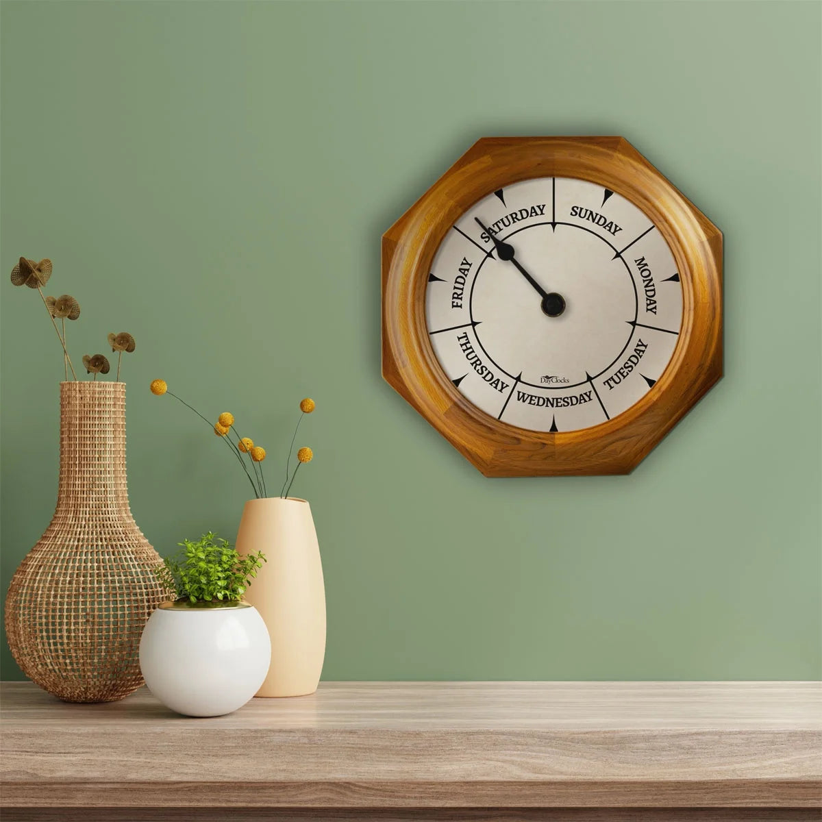 Dayclocks Classic Day-Of-The-Week Wall Clock with 10" Oak Wood Frame