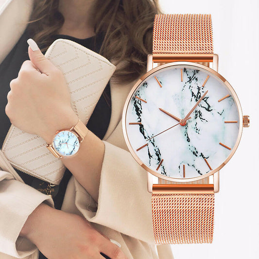 Rose-Gold Mesh Band Female Wrist Watch